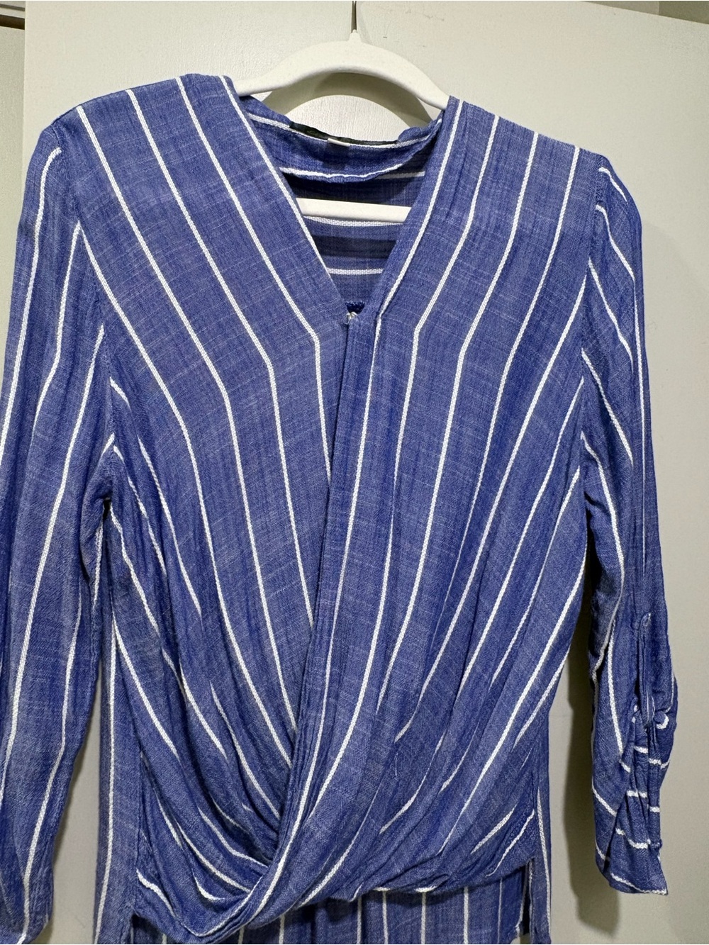 Blue Rain Blue and White Striped Wrap-Front Blouse